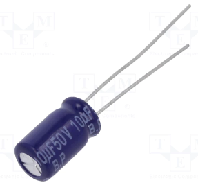10/50V, 85C, Ø6.3x11mm, ±20%, Kondensators elektrolītisks nepolārais, 2000h, PANASONIC, ar lokaniem izvadiem
