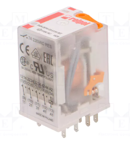 Relejs 115VAC, 4PDT, 4x6A/250VAC, 4x6A/24VDC, 3.61kΩ(32mA), četri kontakti uz pārslēgšanu, 27.5x21.2x35.6mm, RELPOL