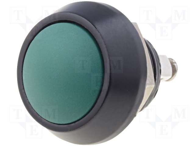Antivandala poga, SPST-NO, OFF-(ON), 2A/36VDC, IP65, Ø17.5x22.8mm, M12, zaļa