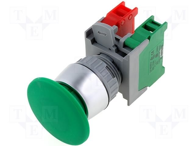 Paneļu slēdzejs, 22mm, 2 poz., OFF-(ON), (senite zaļš), IP65,3A/230VAC, divi kontakti uz sasl/atslēg.