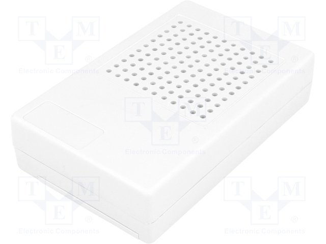 Plastmasas korpuss, 70x115x27mm, ABS, perforēts, baltā krasa, ar vāku baterija