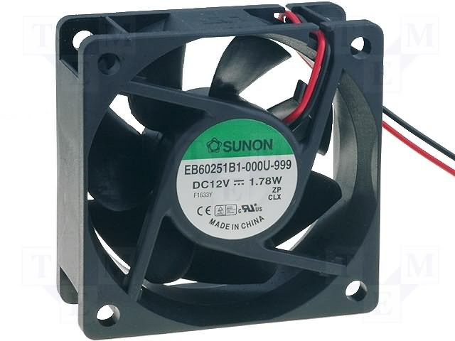 60x60x25mm, DC12V, ritgultnis, 39.7m3/h, 34.5db, 4500RPM, 1.44W, Ventilators