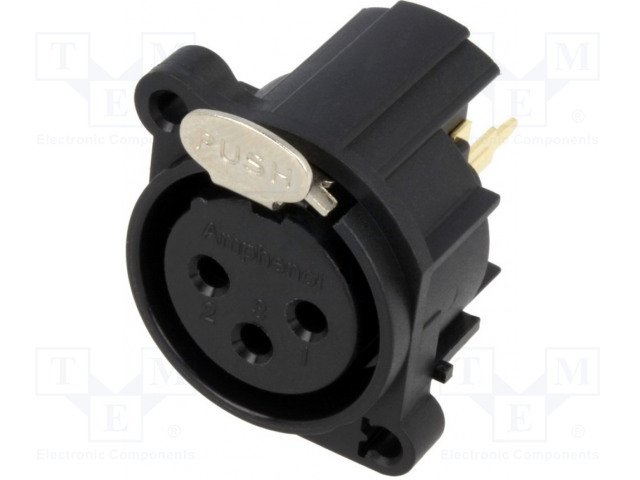 XLR 3PIN, ligzda, šasijai (2 skrūves), taisns, AMPHENOL