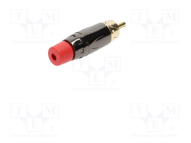 RCA štekers, taisns, GOLD, IP40, lodējams, melns/sarkans, max. 3...7mm, īss, AMPHENOL