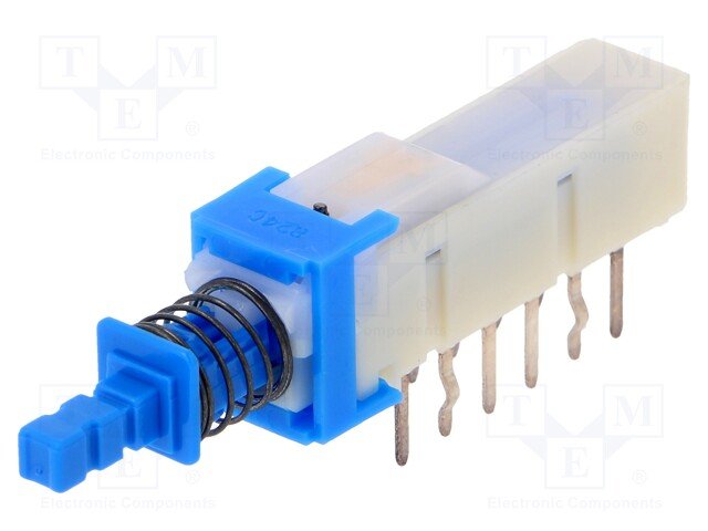 Poga 4PDT, ON-ON, 0.1A/30VDC, THT, 10x36x13mm, solis 7x4mm, ar fiksaciju