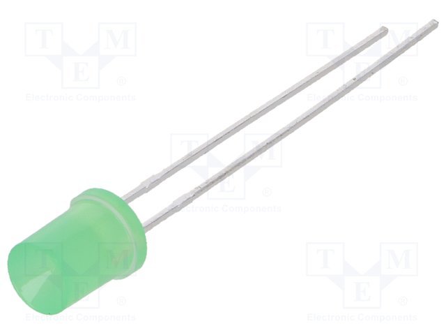 5mm, zaļa, 45...55mcd, 150°, 1.8...2.6V/20mA, 568nm, gaismas diode, plakana