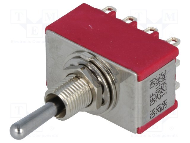 Tumblers, 4P3T, ON-OFF-ON, 5A/125VAC, 5A/28VDC, lodēšanai, M6, 21.6x12.7x12mm, IC SWITCHES, ar fiksaciju