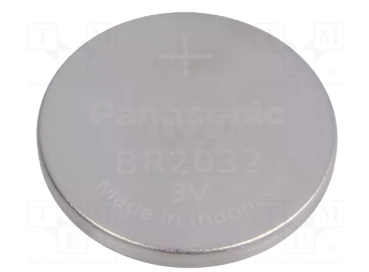 BR2032 litija baterija, 3.0V, Ø20x3.2mm, PANASONIC, -30...80°C, 200mAh, 2.61g.