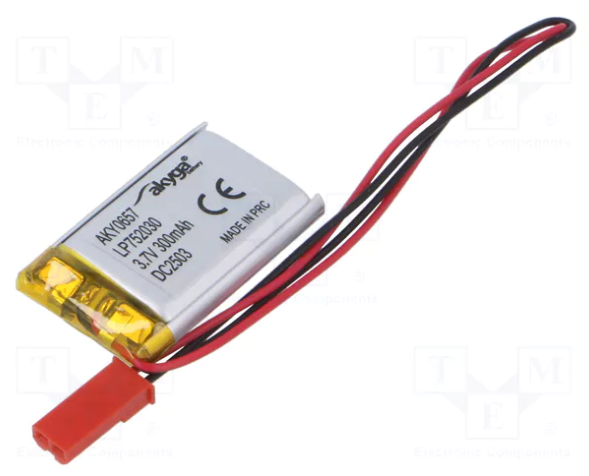 Akumulators Li-pol, 3.7V/300mAh, izvadi, 7.5x20x30mm