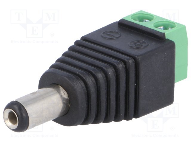 5.5x2.1mm, L=10mm, štekers, ar terminalbloku aizmugurā, taisns, uz vadu