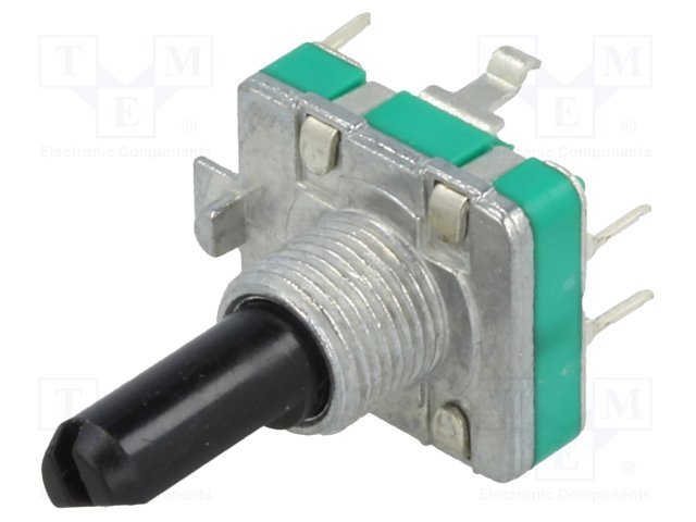 Enkoders, 24imp/revol., 16x17.2x6.5, L=20mm, plastmasas rokturis D=6mm, D-profils, vertikāls, ar spiedpogu