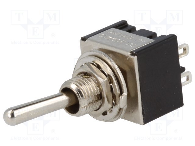 Tumblers, DPDT, ON-(ON), 3A/250VAC, lodēšanai, Ø6mm, 13.2x12.9x9.5mm, divi kontakti uz divam stavoklim, bez fiksacijas, collas vītne