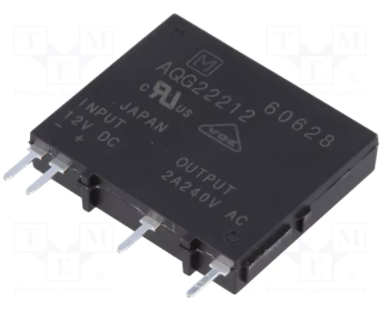 AQG22212 Pusvadītāju relejs, 1 fāze, Uspol=9.6...14.4VDC, Ukom=75...264VAC, 2A, 24.5x20.5x4.5mm, zero voltage switching, PANASONIC