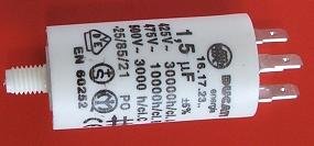 1.5/450VAC, ±5%, elektromotoru kondensators, klemes 6.3mm, 3000h, Ø30x60mm