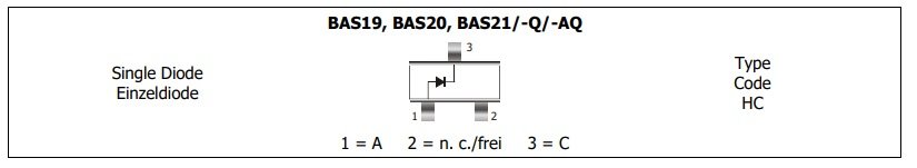 BAS21(JS) SMD Diode, 250V, 0.2A, 250mW, 50ns, SOT23