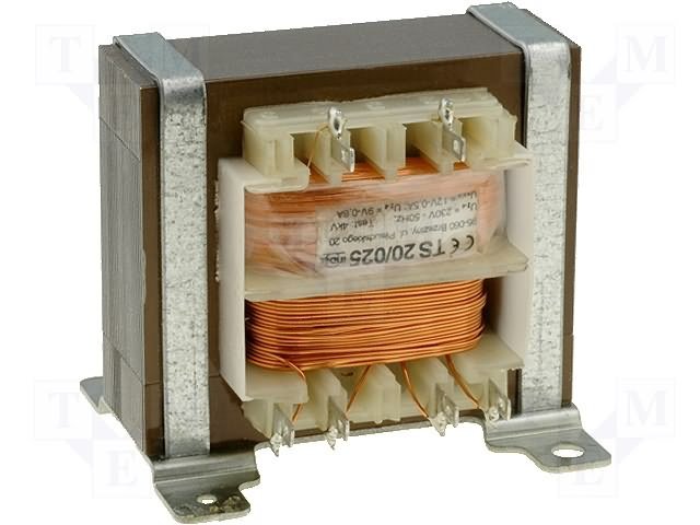 Transformators 220V=>12V/500mA+9V/600mA, 20VA, 50x60x55mm