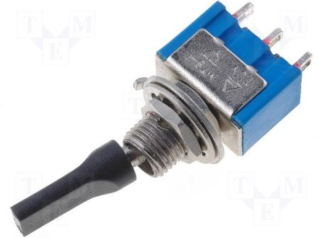 Tumblers, SPDT, ON-ON, 3A/250VAC, lodēšanai, M6, 13.2x7.9x9.5mm, viens kontakts uz divam stavoklim, ar fiksaciju, melns rokturis