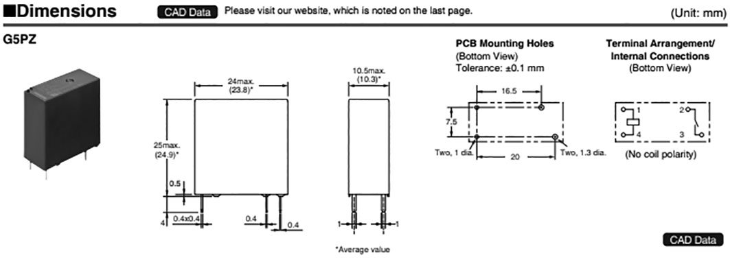 Relejs DC24V, SPST-NO, 16A/250VAC, 1087Ω(22mA), viens kontakts uz saslēgšanu, 24x10.5x25mm, OMRON