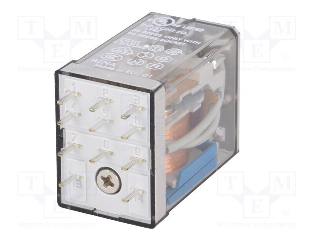 Relejs DC24V, 3PDT, 3x10A/250VAC, 3x10A/24VDC, 600Ω(40mA), IP40, trīs kontakti uz pārslēgšanu, THT, 27.7x20.7x35.8mm, FINDER