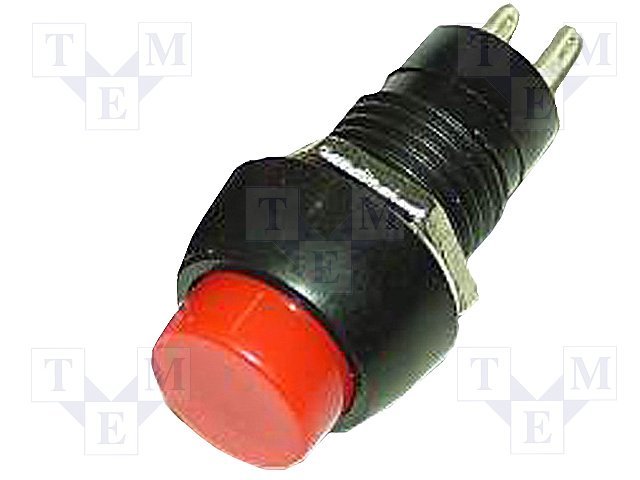 Poga SPST-NO, OFF-(ON), 1A/250VAC, M10, Ø14.5 x 25mm, sarkana krāsa, bez fiksacijas