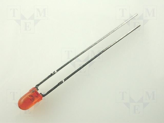 3mm, oranža, 20...125mcd, 50°, 2.05...2.5V/20mA, 610nm, gaismas diode