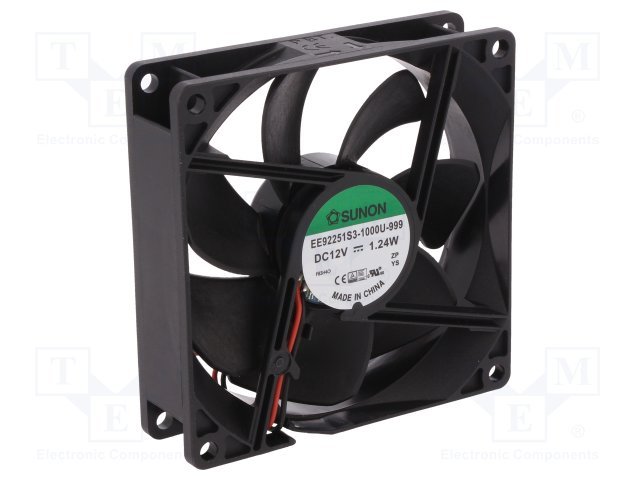 92x92x25mm, DC12V, slīdgultnis, 66.76m3/h, 28db, 2400RPM, 1.24W, Ventilators