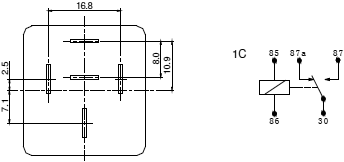 Relejs DC12V, SPDT, 40A/12VDC, 80R(150mA), viens kontakts uz pārslēgšanu, 28.6x28.6x25.3mm, SHORI ELECTRIC