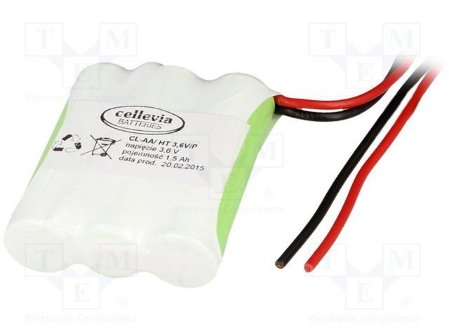 Akumulatori 3*AA, CELLEVIA BATTERIES, ar lokaniem izvadiem, Ni-MH, 1600mAh, 43.8x52.2x14.8mm, 3.6V, 80gr.