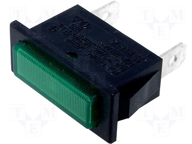 Gaismas diožu lampiņa 24VDC, 33.5x14.1x20.5mm, zala krasa