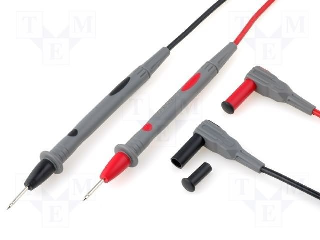 Testera savienotājvadi 2gab., melns un sarkans, dakša "banāns" 4mm, zonde 2mm, neizolētas, 0.8m