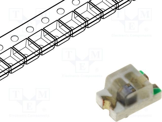 Gaismas diode SMD mirgojoša, sarkans, 0805(2x1.25mm), 70-130mcd, 3...4V/20mA, 625nm, 120grad., 0805