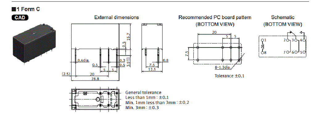 Relejs DC24V, SPDT, 16A/250VAC, 16A/24VDC, 1.44kΩ(16.66mA), viens kontakts uz pārslēgšanu, 29x12.7x15.7mm, PANASONIC