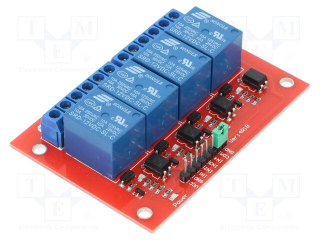 Modulis: relejs 4, 12VDC, 10A, 30VDC/250VAC, 50x39x17mm