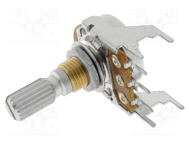 1K mono, Ø17x9.4mm, D=6mm, L=13.5mm, 50mW, ±20%, potenciometrs ar logarimisku atkarību, PCB veida