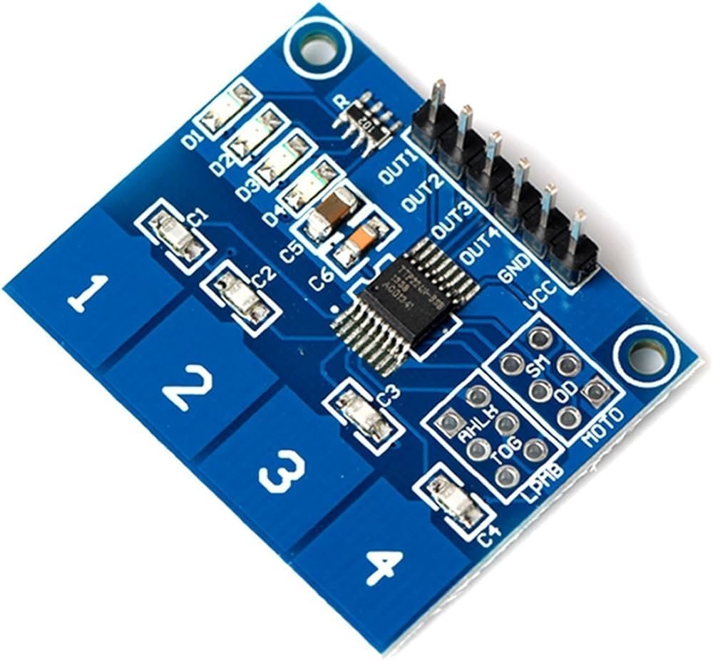 Modulis: kapacitatīvais devējs, TTP224, 4 kanali, 2.4...5.5VDC, 35x29mm