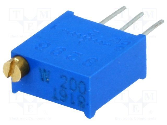 20R pieskaņošais daudzapgriezienu rezistors 500mW, THT; ±10%, 28apgr., 10x9,5x4,8, regulators no augšas