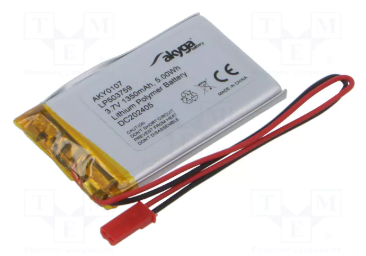 Akumulators Li-pol, 3.7V/1350mAh, konn+sock2.54*2pins, 5.0x37x59mm