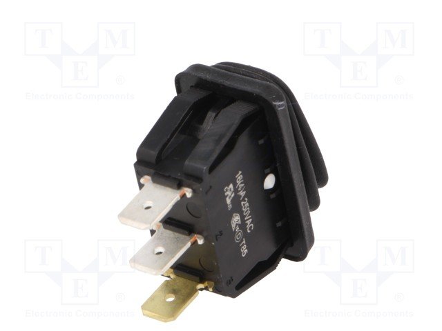 Taustiņslēdzis SPST, ON-OFF, 16A/250VAC, 20A/125VAC, 31.5x18.5x21.1mm, IP65, apg. 230VAC, sarkanā krasa, ģermetiska, ar fiksāciju