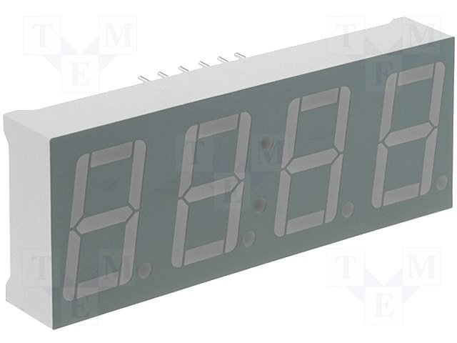 7LED indikators, ceturtkāršs, 14.2mm, 40...80mcd, 19x50x8mm, kopējs katods, sarkana krasa