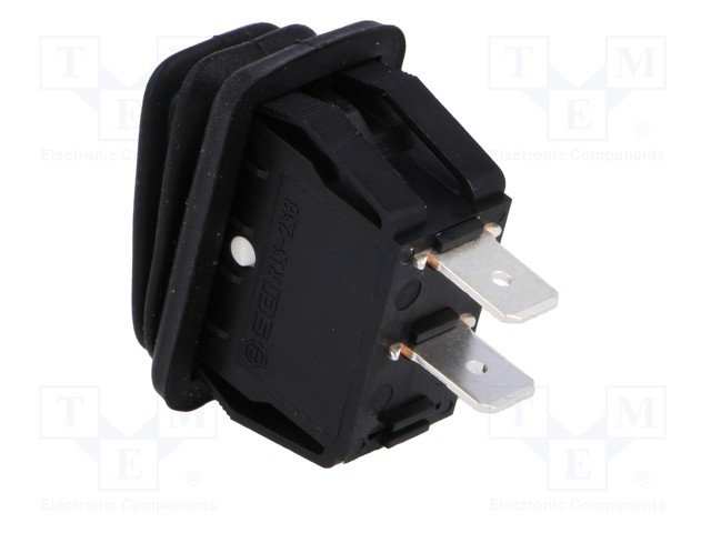 Taustiņslēdzis SPST, ON-OFF, 16A/250VAC, 31.5x18.5x21.1mm, IP65, melnā krasa, ģermetiska, ar fiksāciju