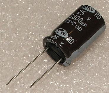 3300/25V, 105C, Ø16x25mm, ±20%, Kondensators elektrolītisks, 2000h, SAMWHA, ar lokaniem izvadiem