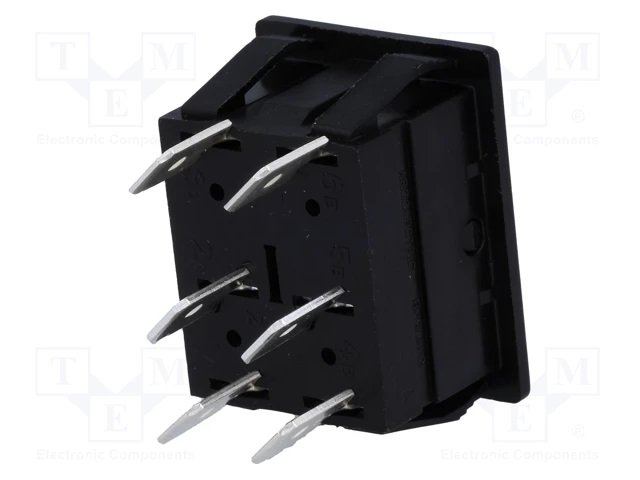 Taustiņslēdzis DP3T, (ON)-OFF-(ON), 16A/250VAC, 20A/28VDC, 25x32mm, melnā krasa, bez fiksācijas