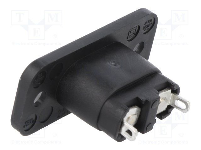 Tikla štekets, 250VAC, 2.5A, C8(EURO), atloks (2 atveres), uz panelim, SCHURTER