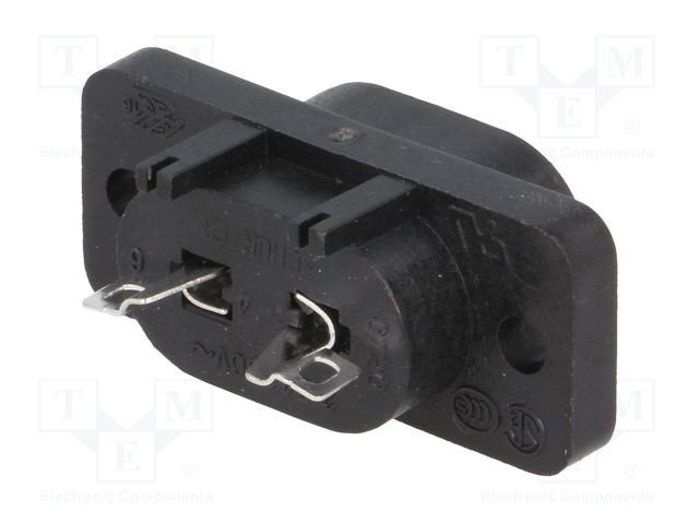 Tikla štekets, 250VAC, 2.5A, C8(EURO), atloks (2 atveres), uz panelim, SCHURTER