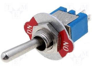 Tumblers, SPDT, ON-ON, 1.5A/250VAC, lodēšanai, M5, 8.3x5.2x8.6mm, viens kontakts uz divam stavoklim, ar fiksaciju