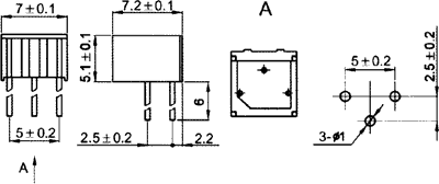 500R pieskaņošais horizontalais metalokeramisks rezistors, 7x7x5mm, 250mW