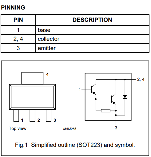 BSP61 SMD Tranzistors, PNP+darl, -60V, -1A, 1.25W, 200MHz, SOT223
