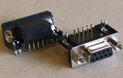9PIN D-SUB, ligzda, PCB type, leņķisks, plastmasu korpuss