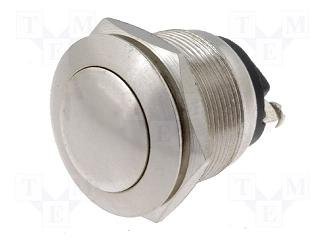 Poga M19x29mm, SPST-NO, OFF-(ON), 2A/250VAC, IP40, metalā, antivandalā, bez fiksacijas