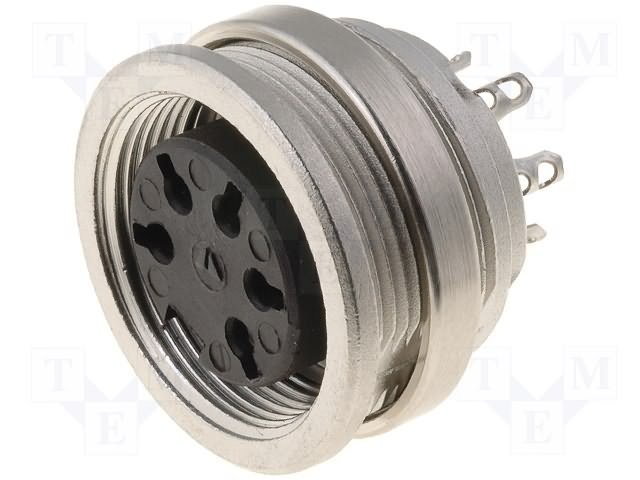 5Pin rūpņiecības savienotājs sasijai "mama" ligsda, 5A/300V, IP40, Ag, 270grad., apaļš, serija C091A